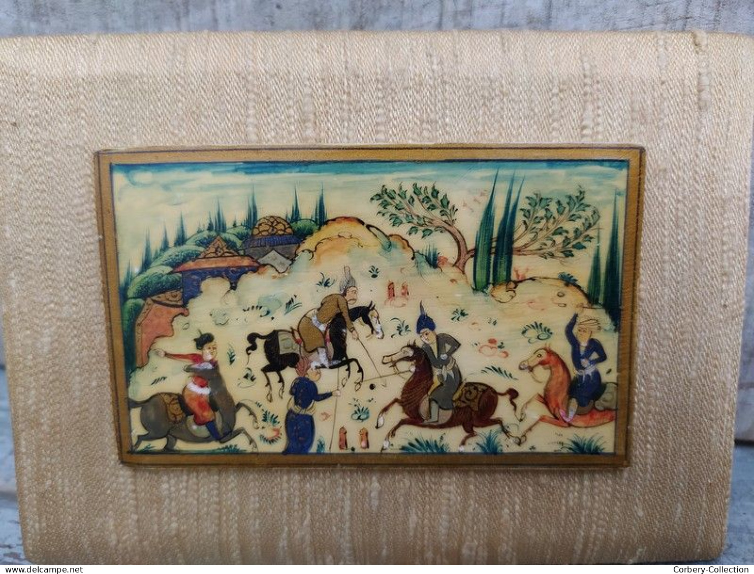 Ancienne Peinture Miniature Perse Iran Jeu Équestre Polo Sport Cheval Chevaux - Oriental Art