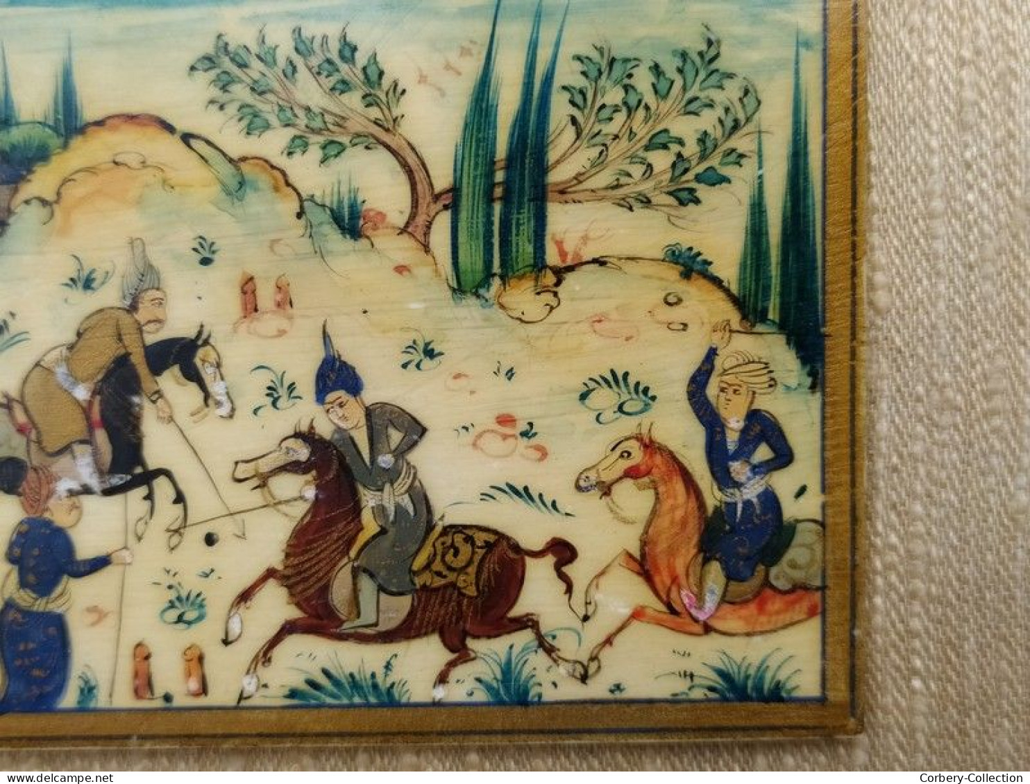 Ancienne Peinture Miniature Perse Iran Jeu Équestre Polo Sport Cheval Chevaux - Oosterse Kunst