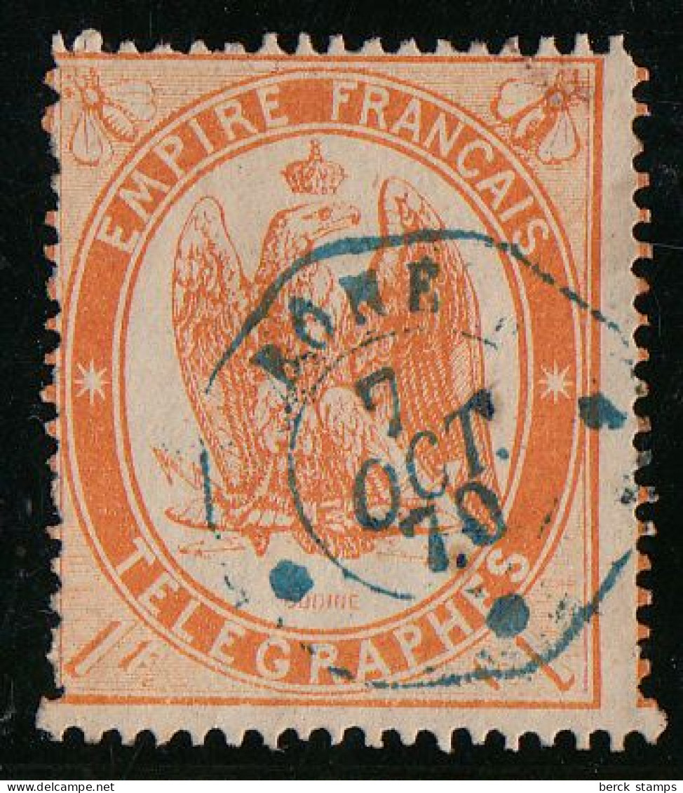 FRANCE - Télégraphe N° 7 - Aigle Impérial - 1F Orange.  Belle Oblitération Du 7 Oct.70 Bône - Telegrafi E Telefoni