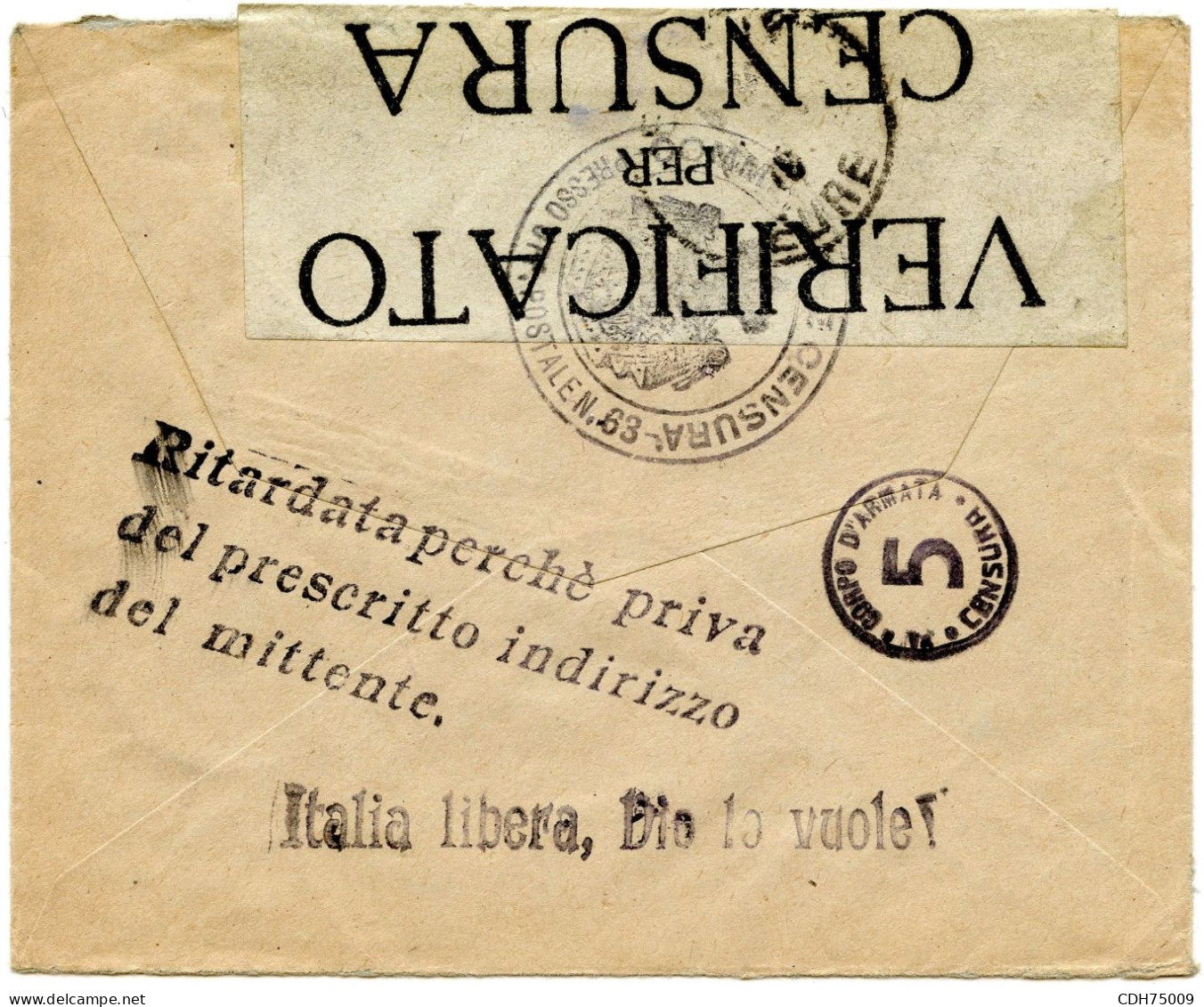 ITALIE - 10CX2 SUR LETTRE CENSUREE POUR LA FRANCE, 1919 - Marcophilia