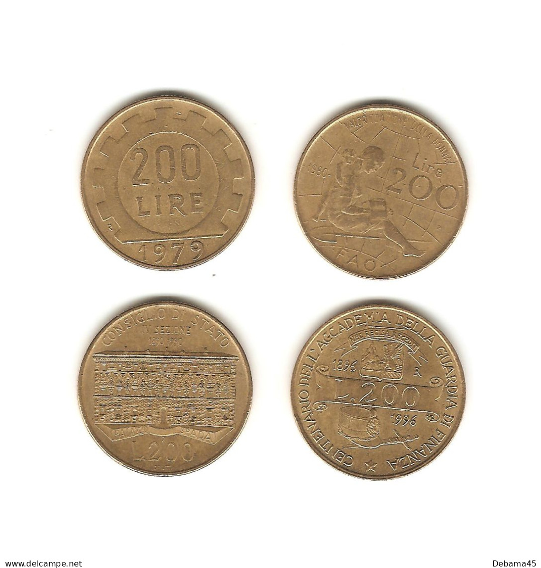 501/ Italie : 4 X 200 Lires : 1979 - 1980 FAO - 1990 CONSIGLIO - 1996 CENTENAIRE .. - 200 Liras