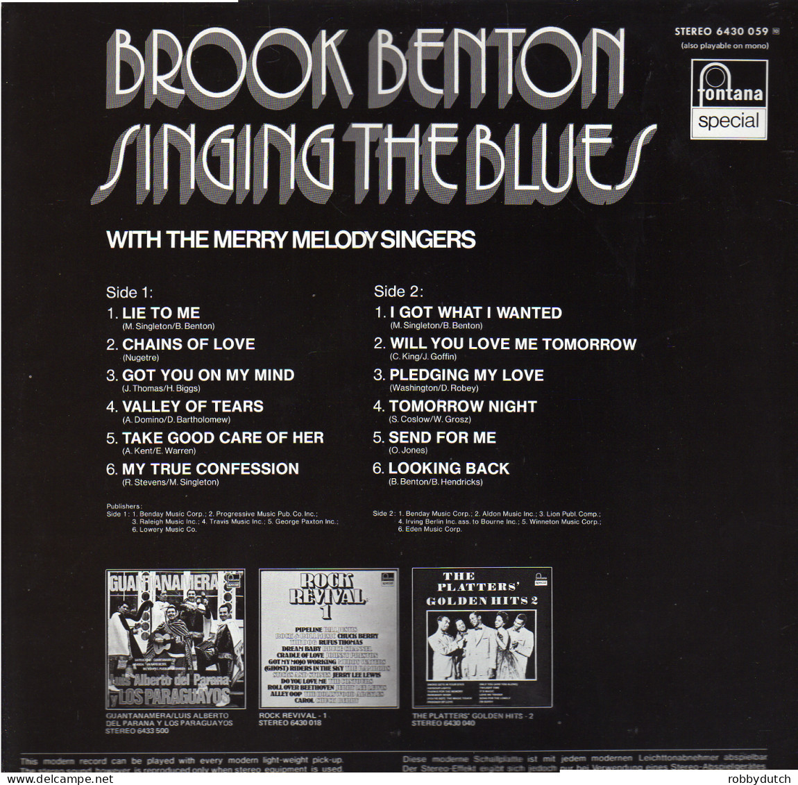 * LP *  BROOK BENTON - SINGING THE BLUES (Holland 1962 EX) - Blues