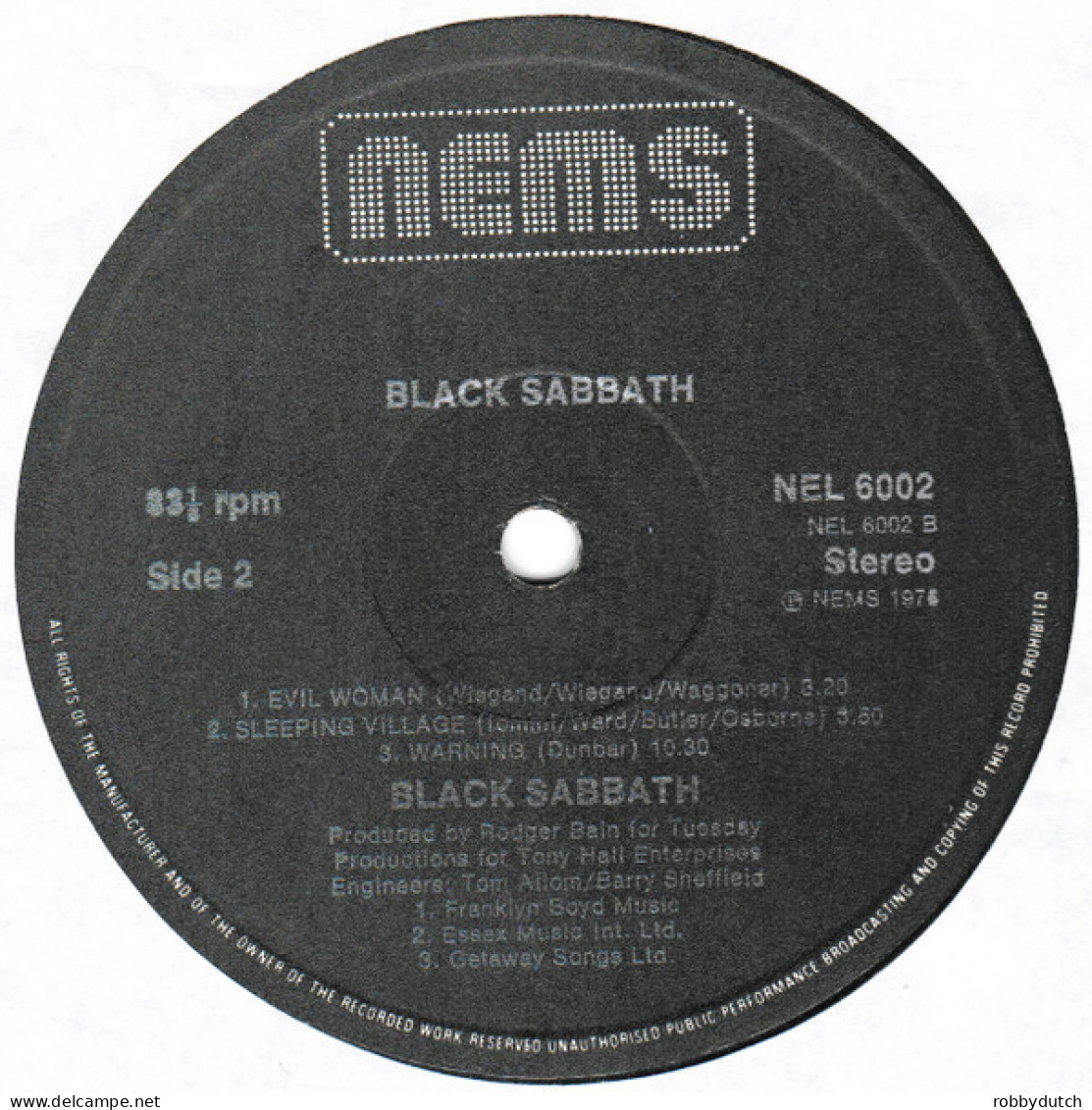 * LP *  BLACK SABBATH - BLACK SABBATH 1 (Holland 1976 EX) - Hard Rock & Metal