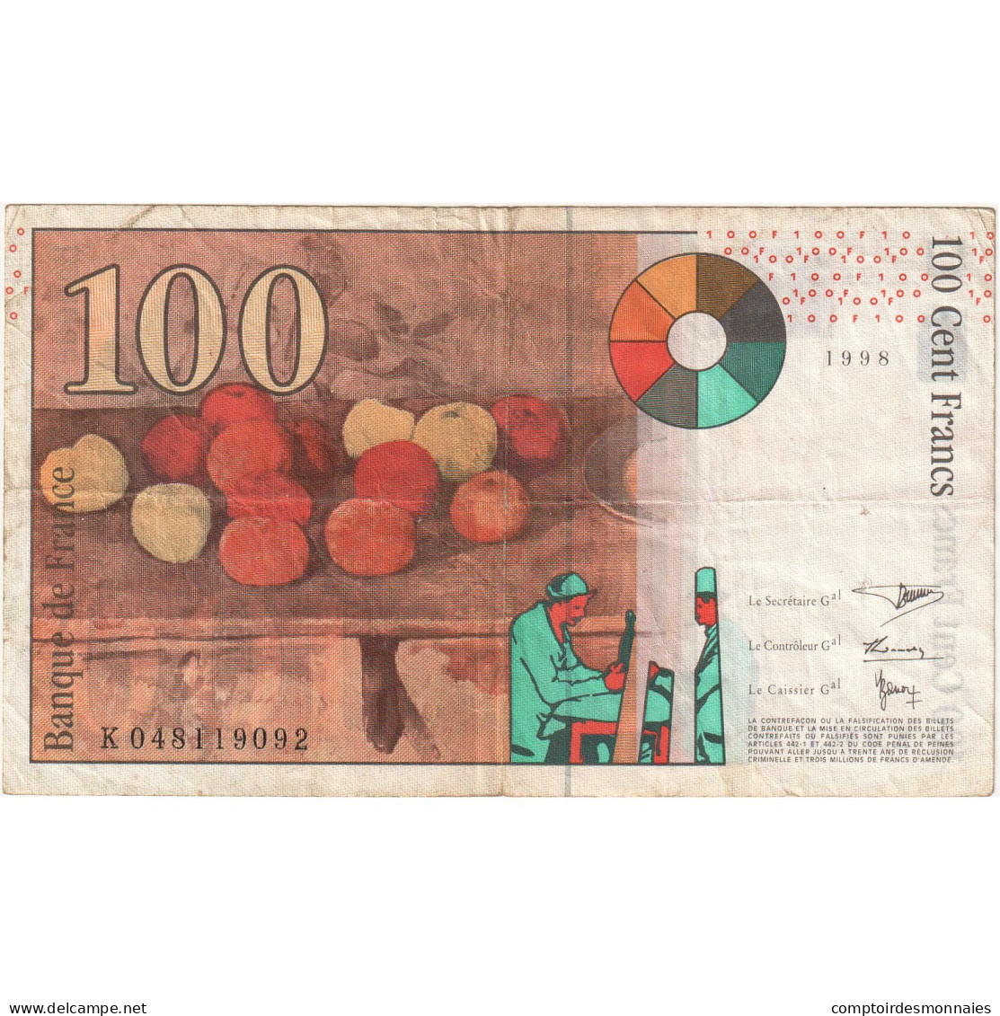France, 100 Francs, Cézanne, 1998, K048119092, TB+, Fayette:74.2, KM:158a - 100 F 1997-1998 ''Cézanne''