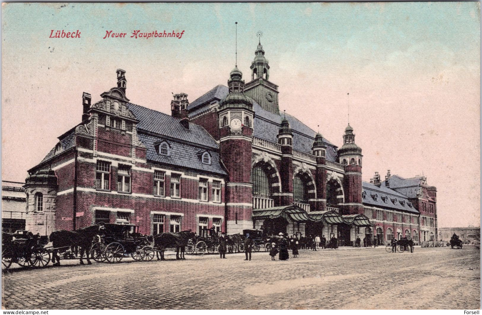 Lübeck , Neuer Haupt Bahnhof (Stempel: Lübeck 1908) - Luebeck