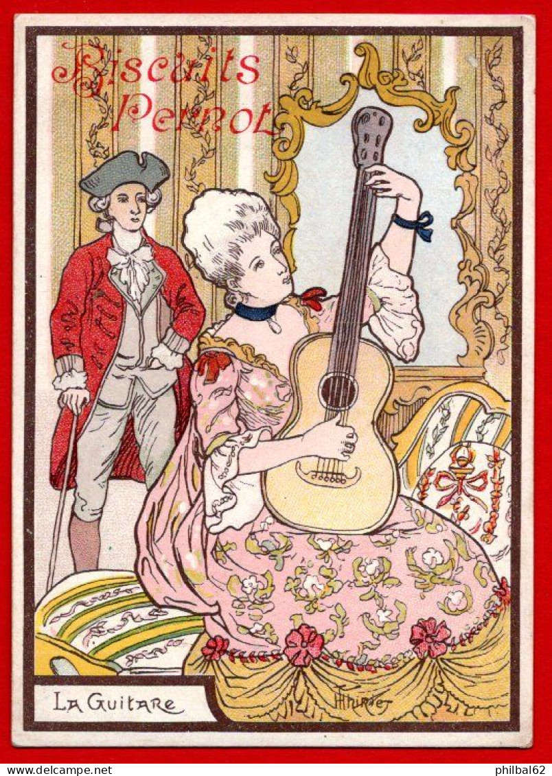 Grande Chromo Biscuits Pernot. Série Instruments De Musique. Dessin De H.Thiriet. La Guitare. - Pernot