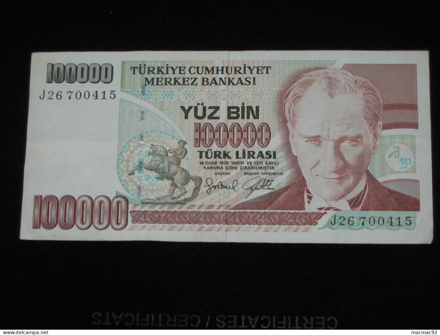 TURQUIE 100 000 YUZ  BIN  Tûrk Lirasi    1970  **** EN ACHAT IMMEDIAT **** - Turquie