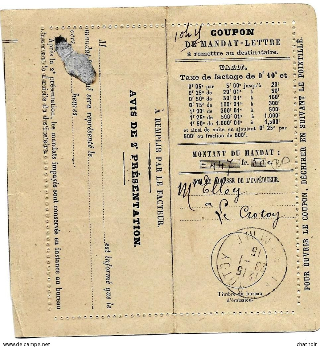 Coupon De Mandat Lettre  Oblit LE CROTOY Somme 1915 - Documents De La Poste