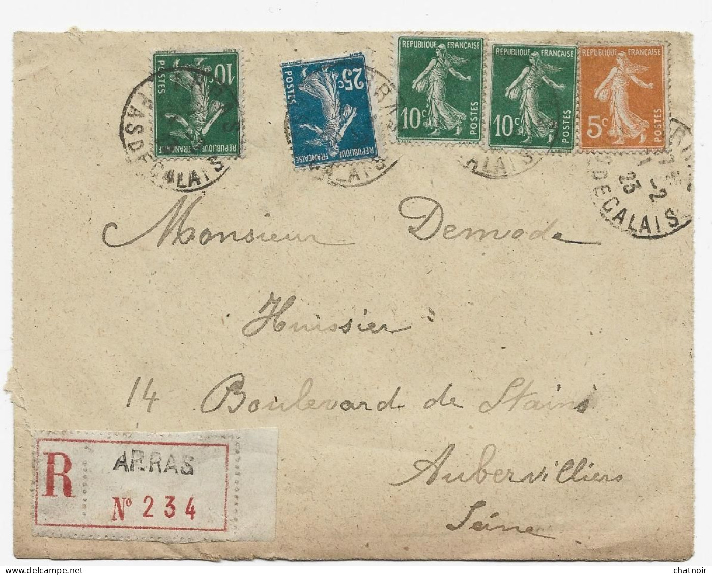 Enveloppe Ouverte étiquette  Recom  ARRAS  1923    5 C   10c X3  25c  Semeuse - Cartas & Documentos