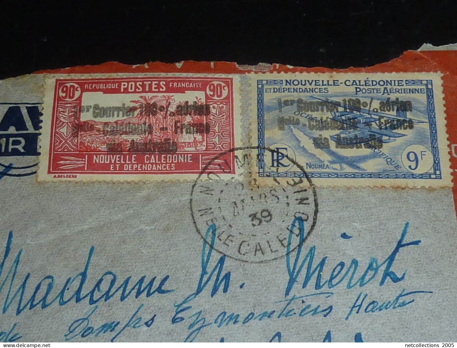 NOUVELLE CALEDONIE AVIATION - LETTRE PARTIE NOUMEA LE 23 MARS 1939 POUR VITRY MENTION " PAR AVION MARTINET " (CV) - Covers & Documents