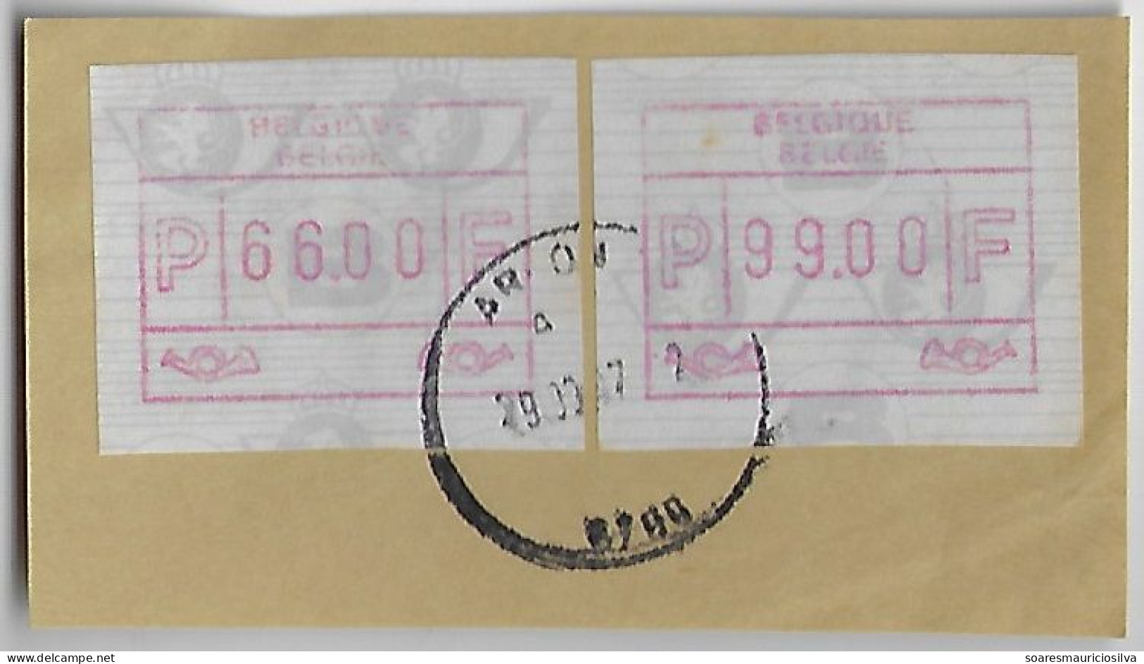 Belgium Cover Fragment With 2 Vending Machine Label Stamp 66 And 99 Francs - Brieven En Documenten