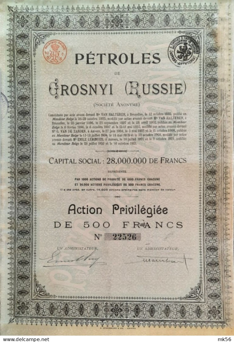 Pétroles De Grosnyi (Russie) - Action Priviligiée - 1921 - Russland