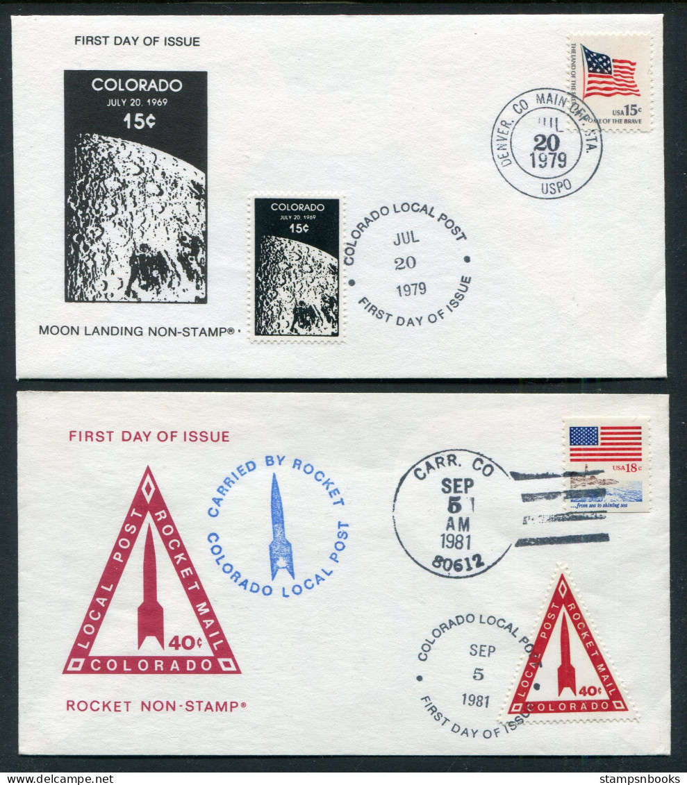 1979-82 USA X 2 Colorado Local Post Rocket, Space, Moon Landing Covers - Sobres De Eventos