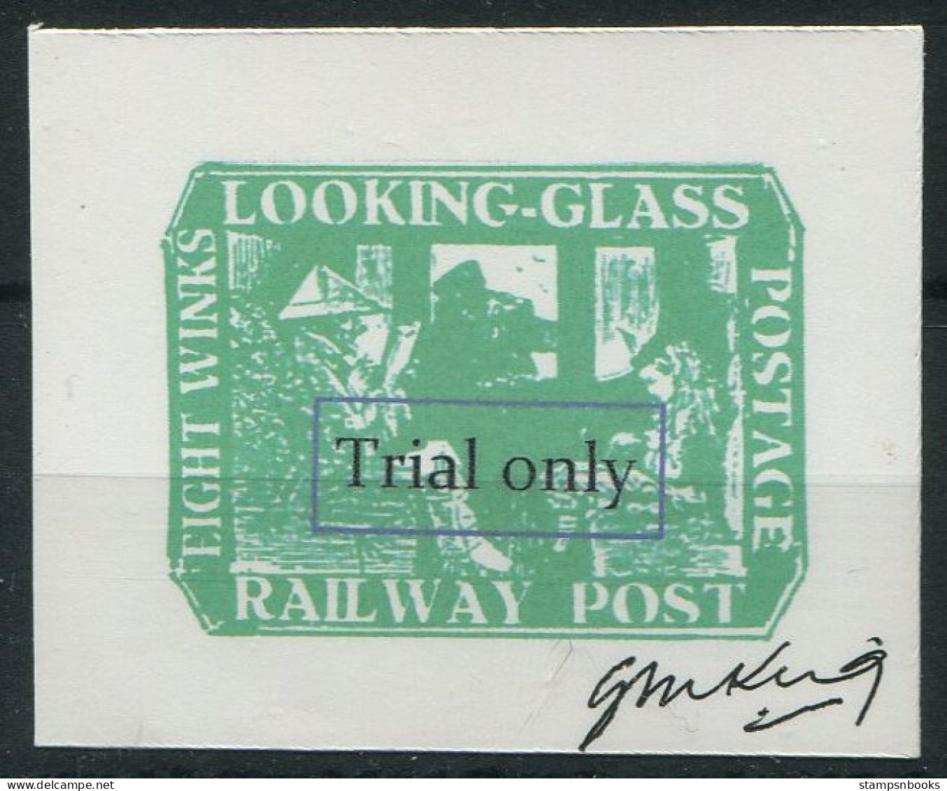 GB Cinderella "Looking Glass" Railway Post, Gerald King SIGNED "Trial"  - Cinderellas