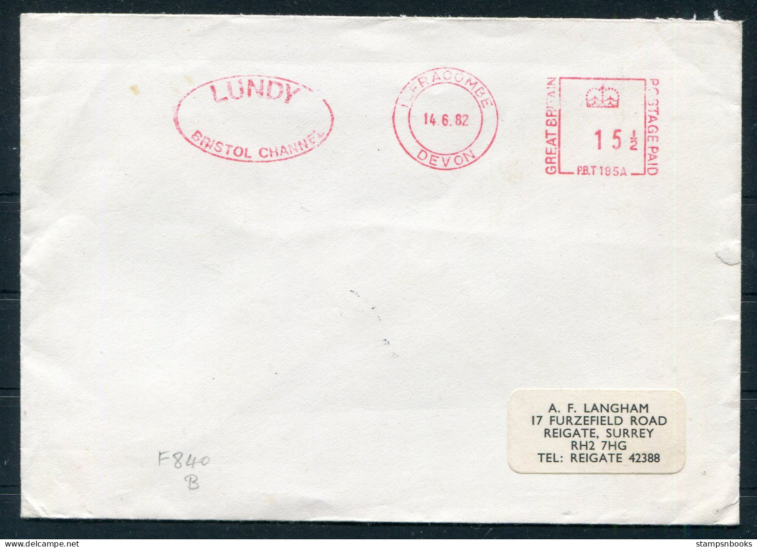 1982 GB Lundy Puffin Cover - Emissione Locali