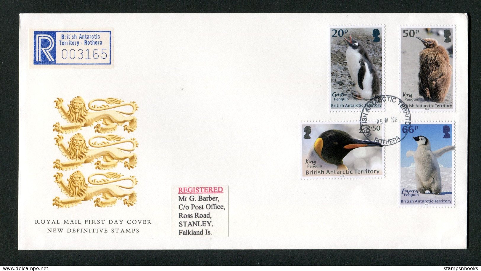2019 B.A.T. Registered Rothera Penguins First Day Cover. British Antarctic Territory FDC - FDC