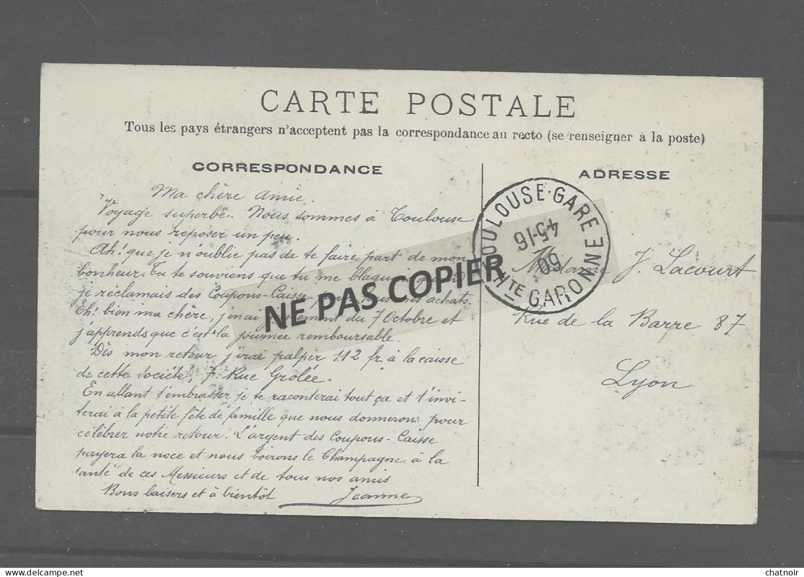 CP BIARRITZ  Le Casino  Faux Timbre 5c Semeuse Rouge  Fausse Oblit TOULOUSE GARE Correspondance  Publicitaire - 1903-60 Sower - Ligned