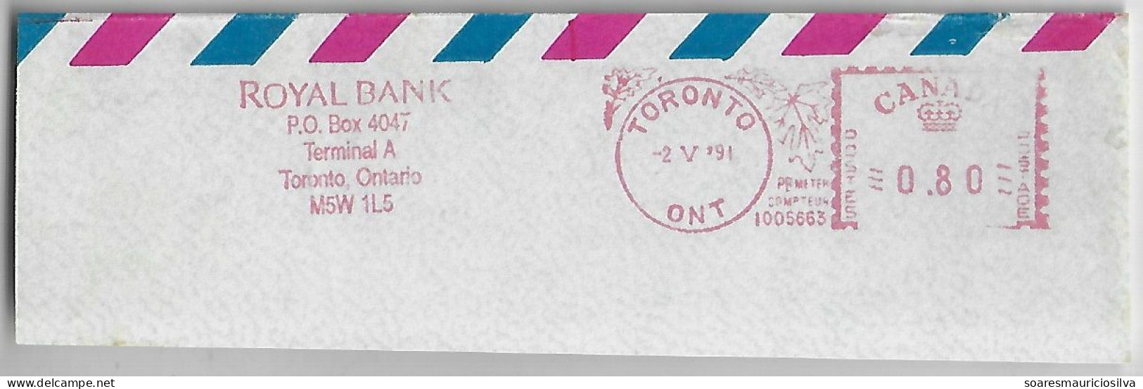 Canada 1991 Cover Fragment Meter Stamp Pitney Bowes Slogan Royal Bank From Toronto - Covers & Documents