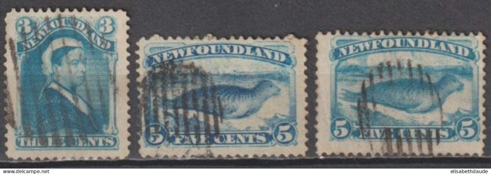 CANADA NEWFOUNDLAND - 1880 - YVERT N°37+38+38a OBLITERES - COTE = 30 EUR. - 1865-1902