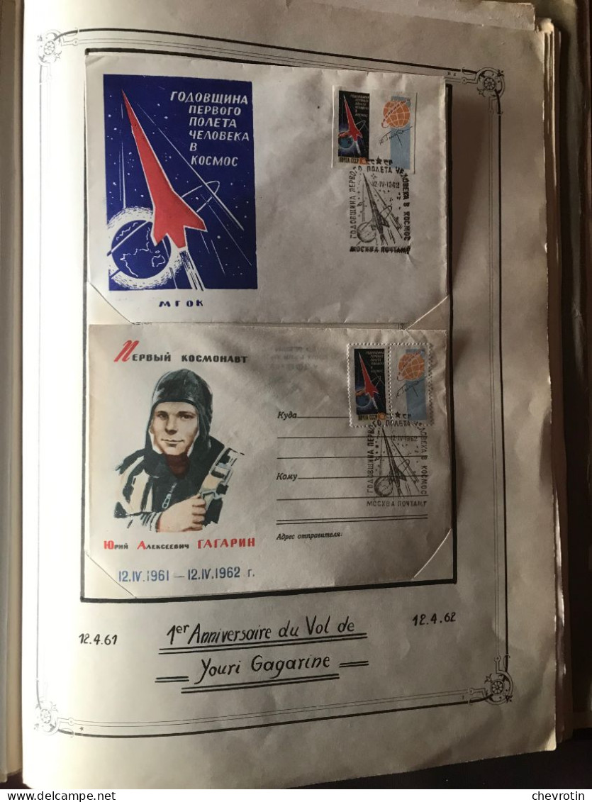 Superbe album de 35 pages :  timbres et enveloppes. L'homme à la conquête de l'espace.