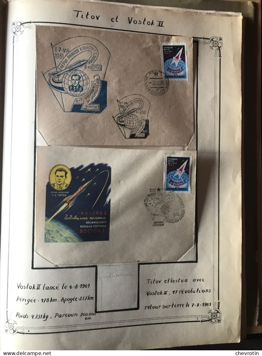 Superbe album de 35 pages :  timbres et enveloppes. L'homme à la conquête de l'espace.
