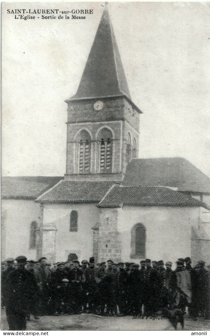 87. HAUTE-VIENNE - SAINT-LAURENT SUR GORRE. L'Eglise. Sortie De La Messe D'un Détachement Militaire (Guerre 1914-1918). - Saint Laurent Sur Gorre