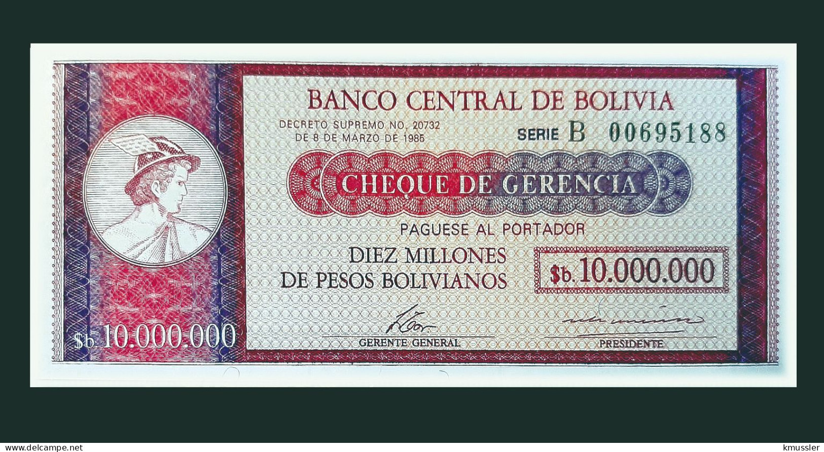 # # # Banknote Bolivien (Bolivia) 10.000.000 Boliviano 1985 (P-192B) UNC # # # - Bolivia