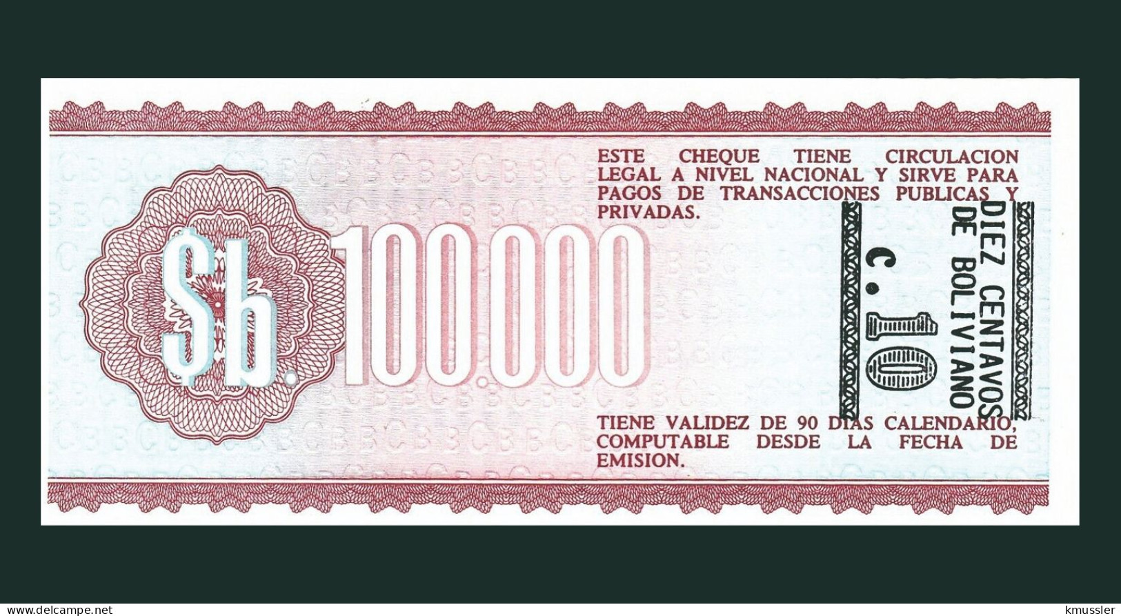 # # # Banknote Bolivien (Bolivia) 10 Centavos 1987 (P-197) UNC # # # - Bolivia