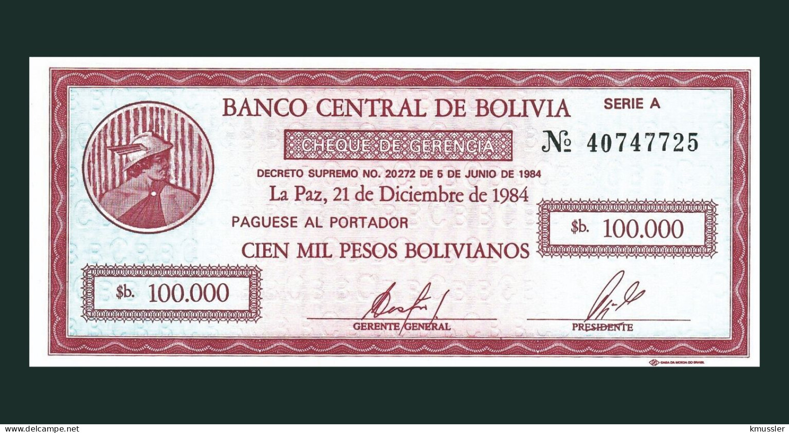 # # # Banknote Bolivien (Bolivia) 10 Centavos 1987 (P-197) UNC # # # - Bolivien