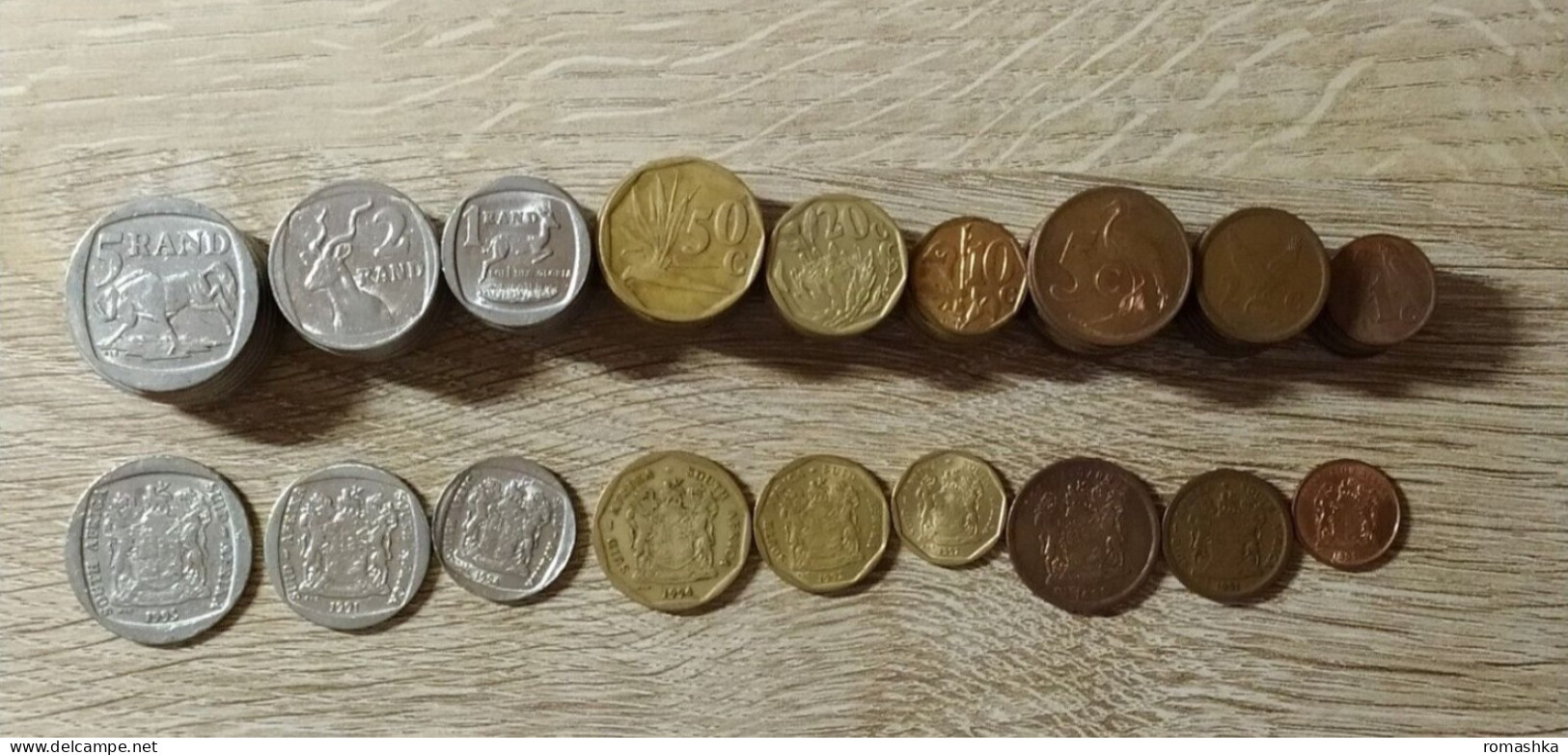 South Africa Set Of 9 Coins 5+2+1 Rand 50+20+10+5+2+1 Cent Price For 1 Set - South Africa