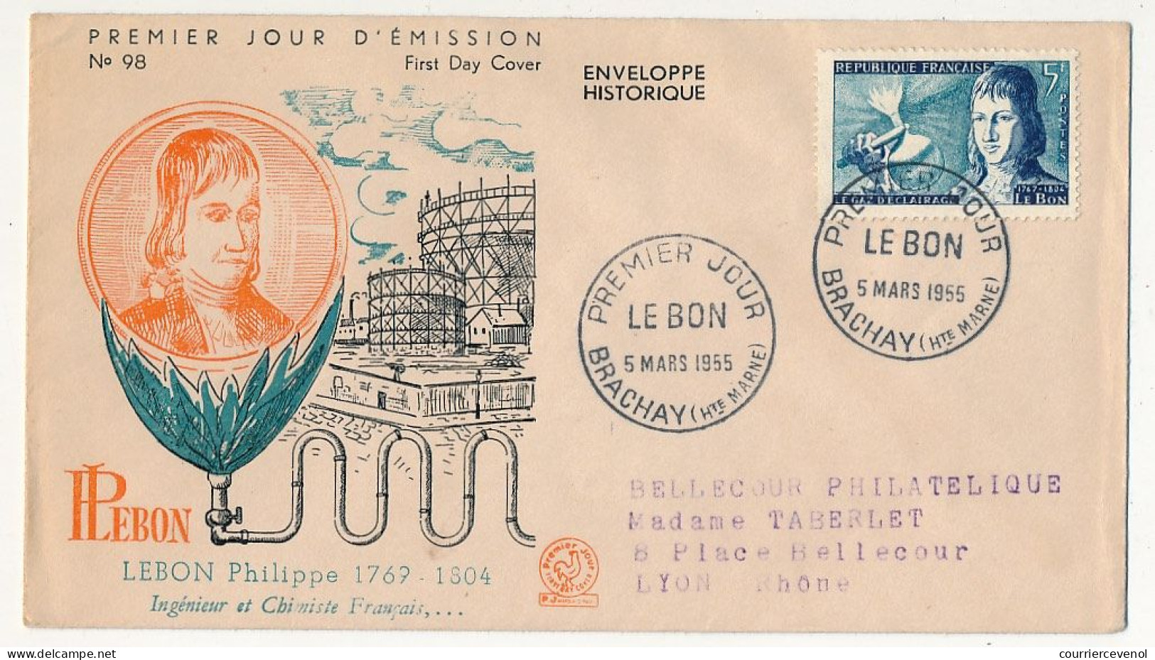 FRANCE => FDC 5F Philippe LEBON - Premier Jour - Brachay (Hte Marne) -  5 Mars 1955 - 1950-1959
