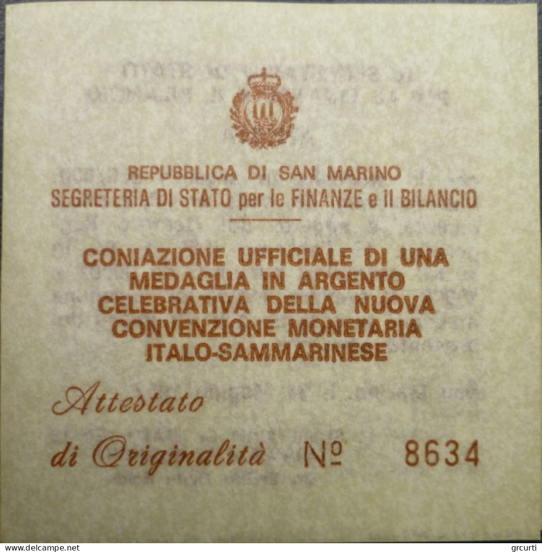 San Marino - 1982 - Medaglia Ufficiale Per La Nuova Convenzione Monetaria Italo-Sammarinese - Non Classés