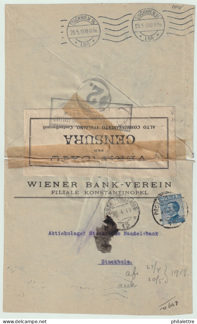 ITALY / LEVANT 1919 Cover Via "POSTA MILITARE * 15 *" In CONSTANTINOPLE Censored (Alto Commissariato Italiano) To Sweden - Militärpost (MP)