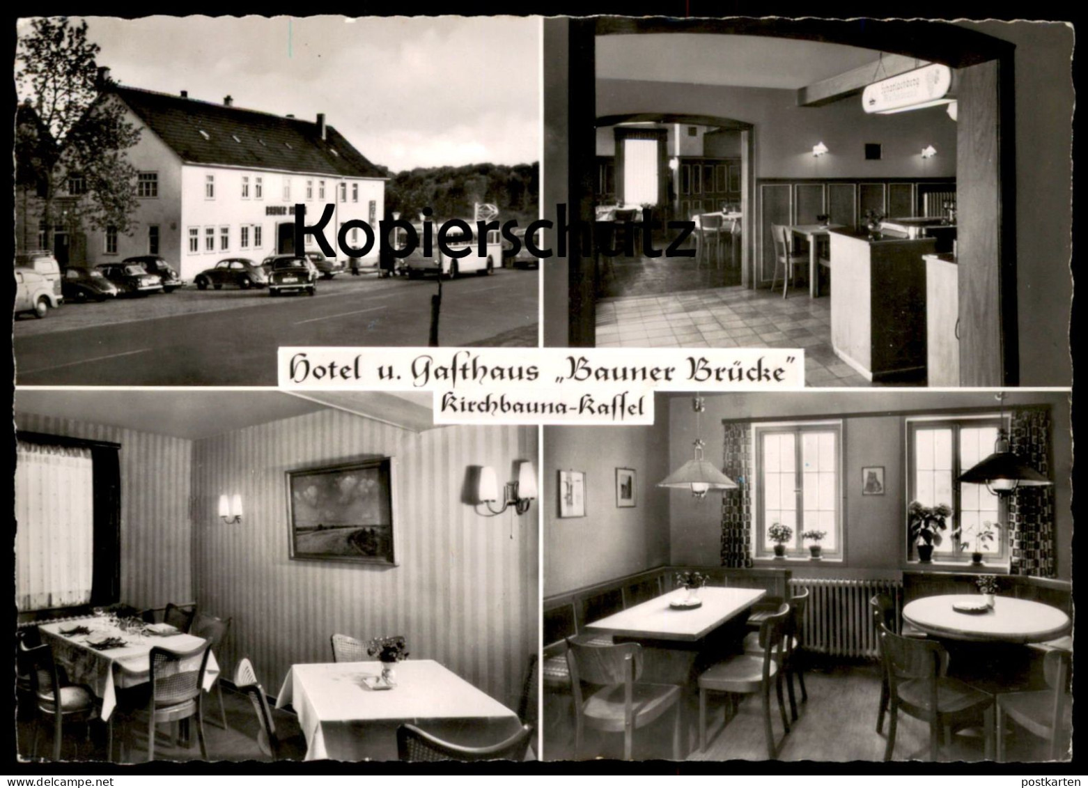 ALTE POSTKARTE HOTEL UND GASTHAUS BAUNER BRÜCKE KIRCHBAUNA KASSEL INH. H. SIEBERT GASOLIN TANKSTELLE BUS BAUNATAL AK Cpa - Baunatal