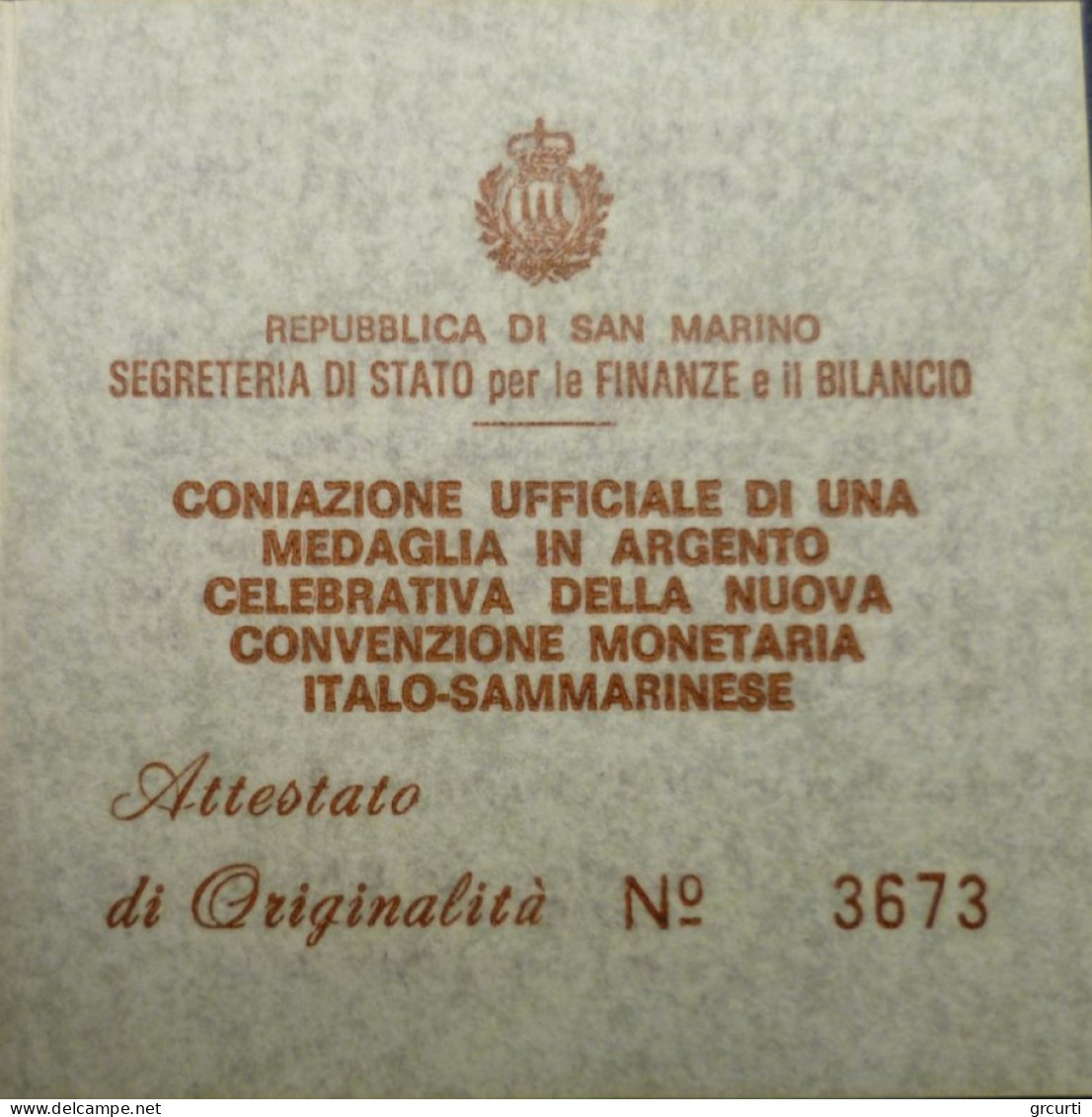 San Marino - 1982 - Medaglia Ufficiale Per La Nuova Convenzione Monetaria Italo-Sammarinese - Non Classés