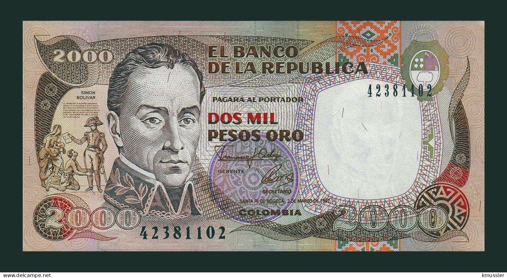 # # # Banknote Kolumbien (Colombia) 2.000 Pesos 1992 (P-433A) UNC # # # - Kolumbien