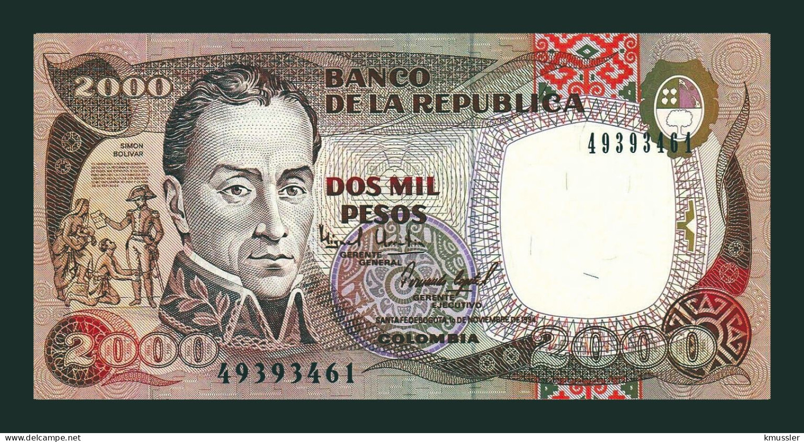 # # # Banknote Kolumbien (Colombia) 2.000 Pesos 1994 (P-439) UNC # # # - Colombia