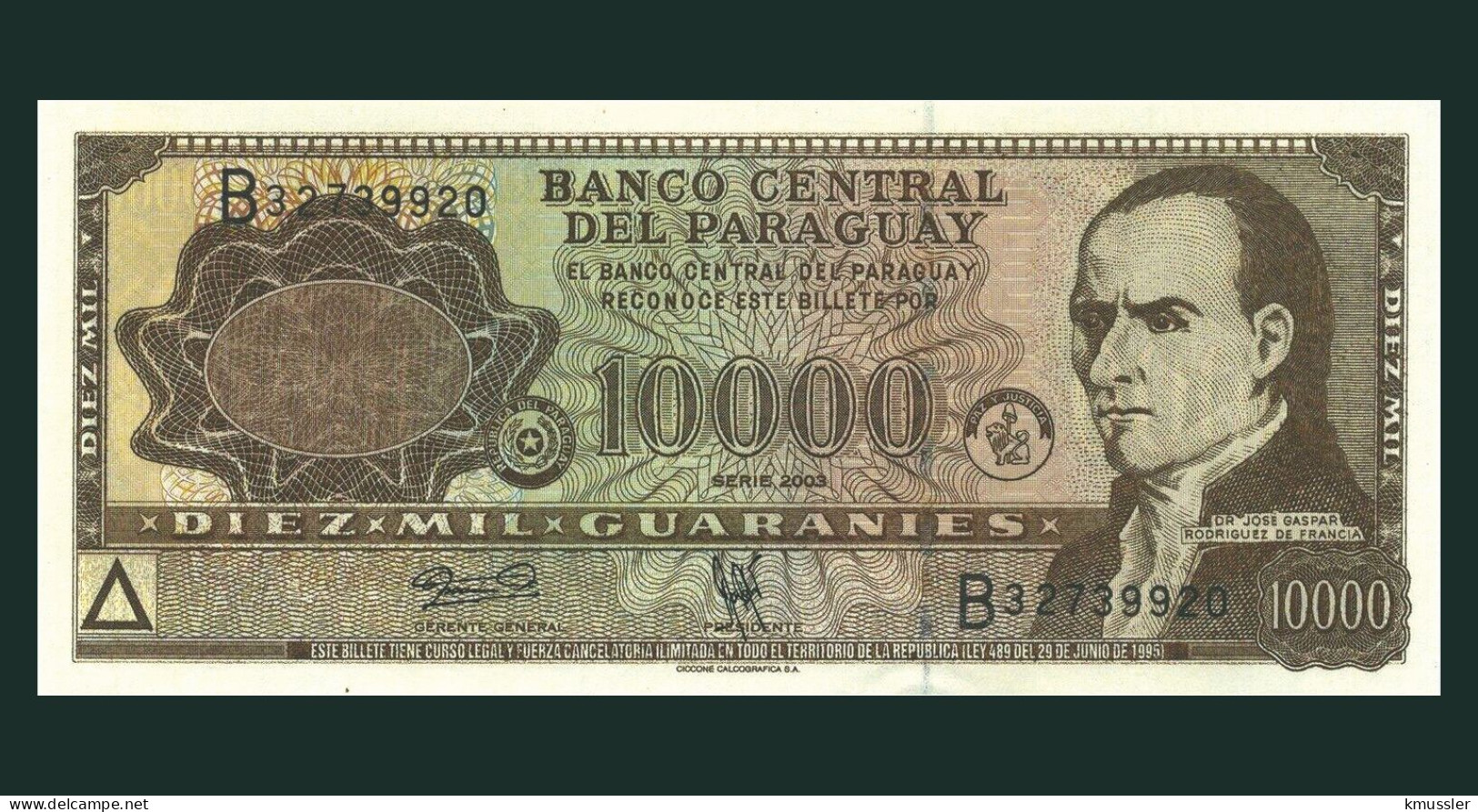 # # # Banknote Paraguay 10.000 Guaranies 2003 (P-216) UNC # # # - Paraguay