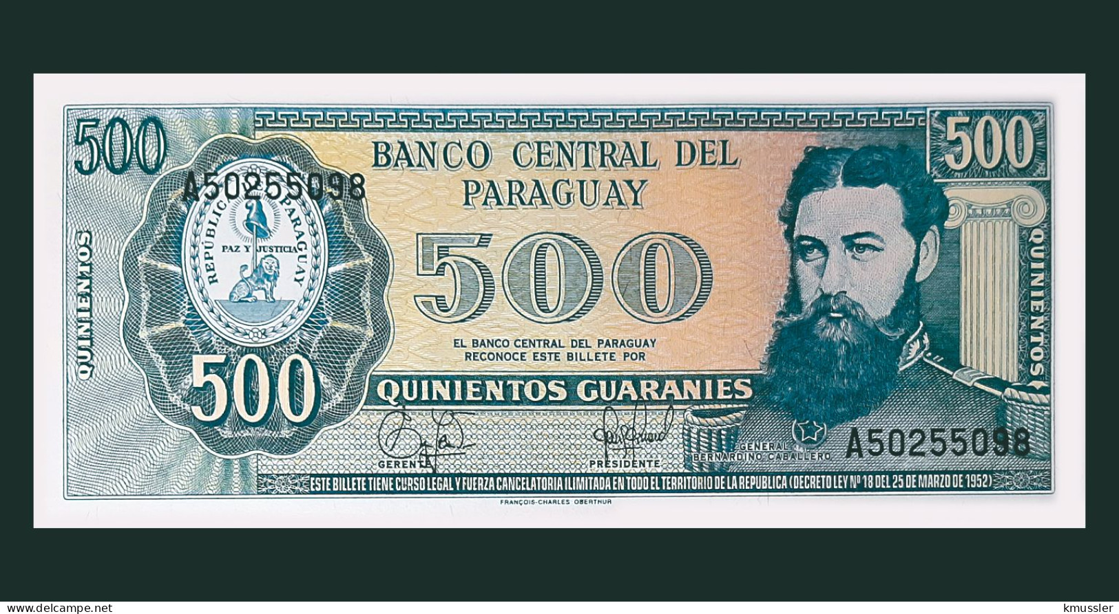 # # # Banknote Paraguay 500 Guaranies 1982 (P-206) UNC # # # - Paraguay