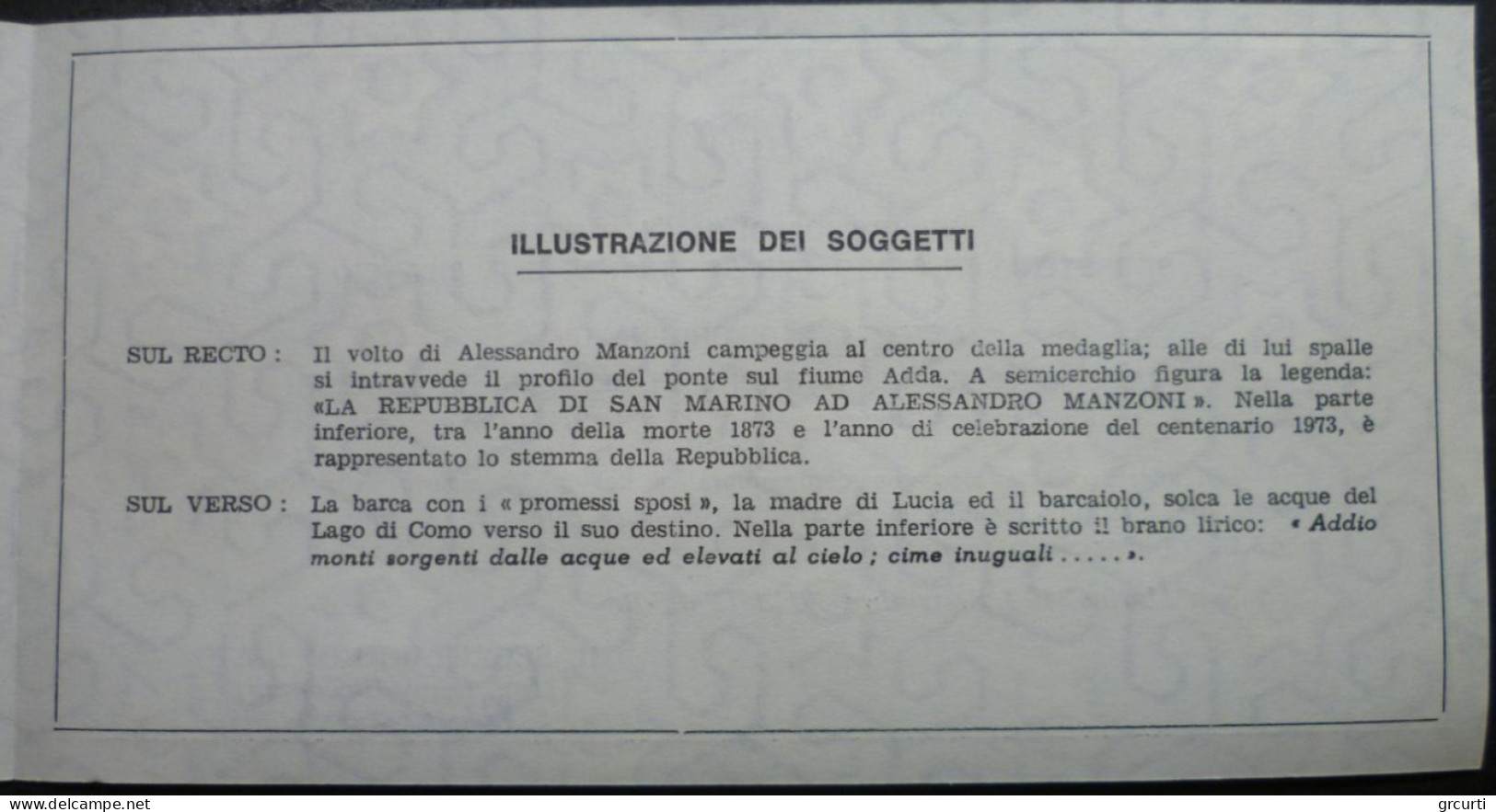 San Marino - 1973 - Medaglie ufficiali per il Centenario della morte di Alessandro Manzoni