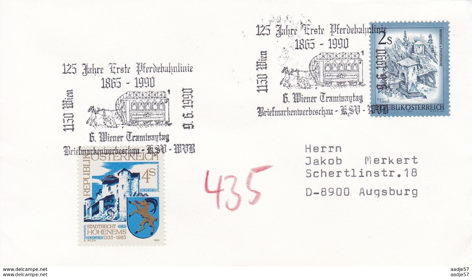 Austria Osterreich Spec Canc 09.06.1990 125 Jahre Erste Pferdebahnlinie Wien - Tram