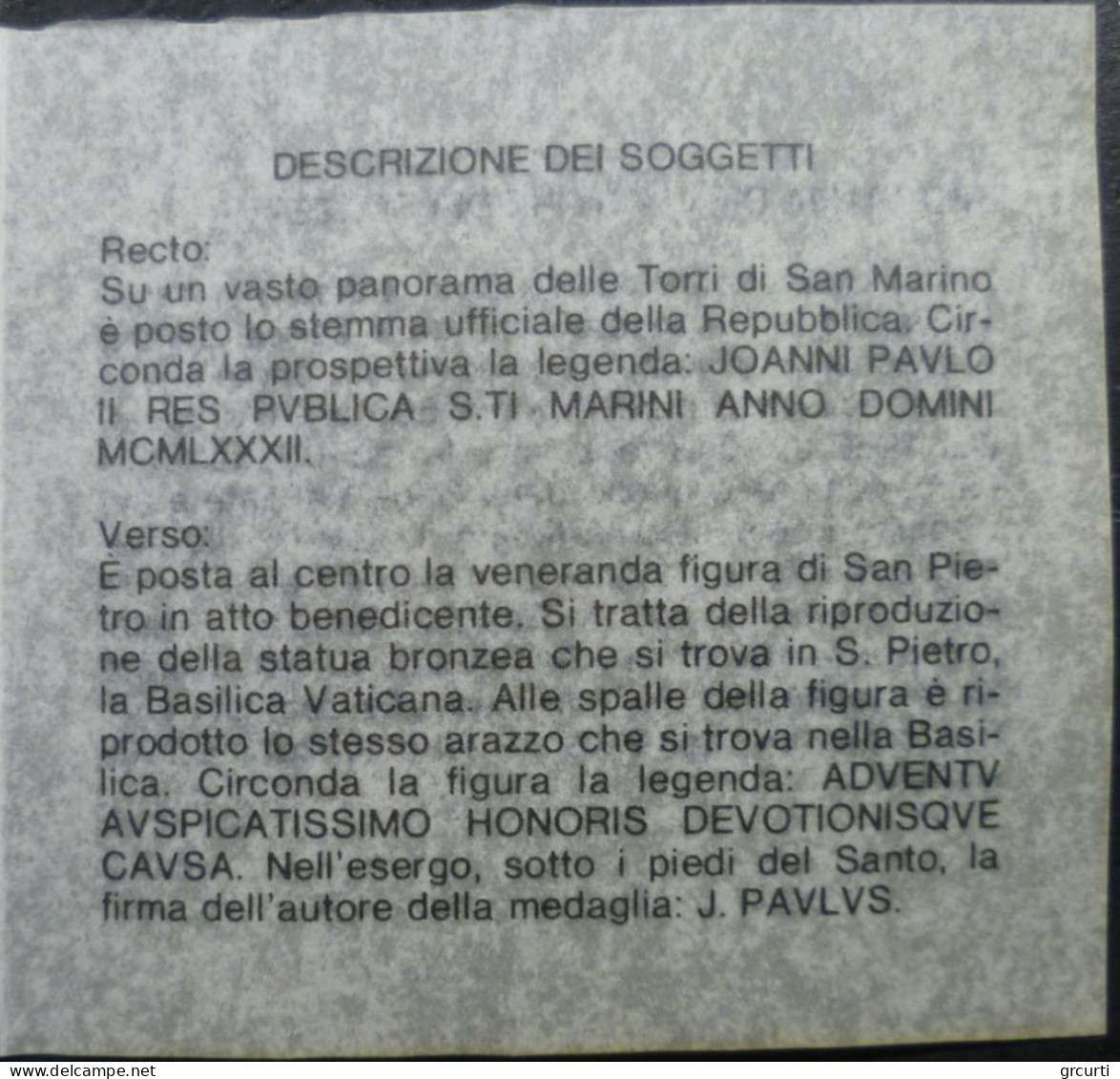 San Marino - 1982 - Medaglia ufficiale per la visita di Papa giovanni Paolo II