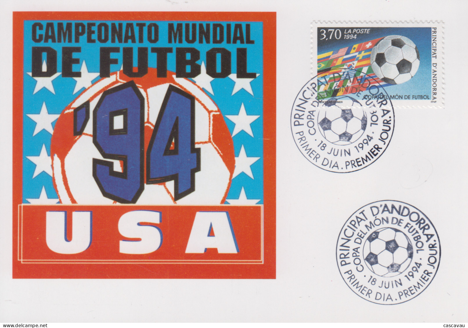 Carte  Maximum  1er  Jour   ANDORRE   ANDORRA     Coupe  Du  Monde  De  FOOTBALL   U.S.A   1994 - 1994 – USA