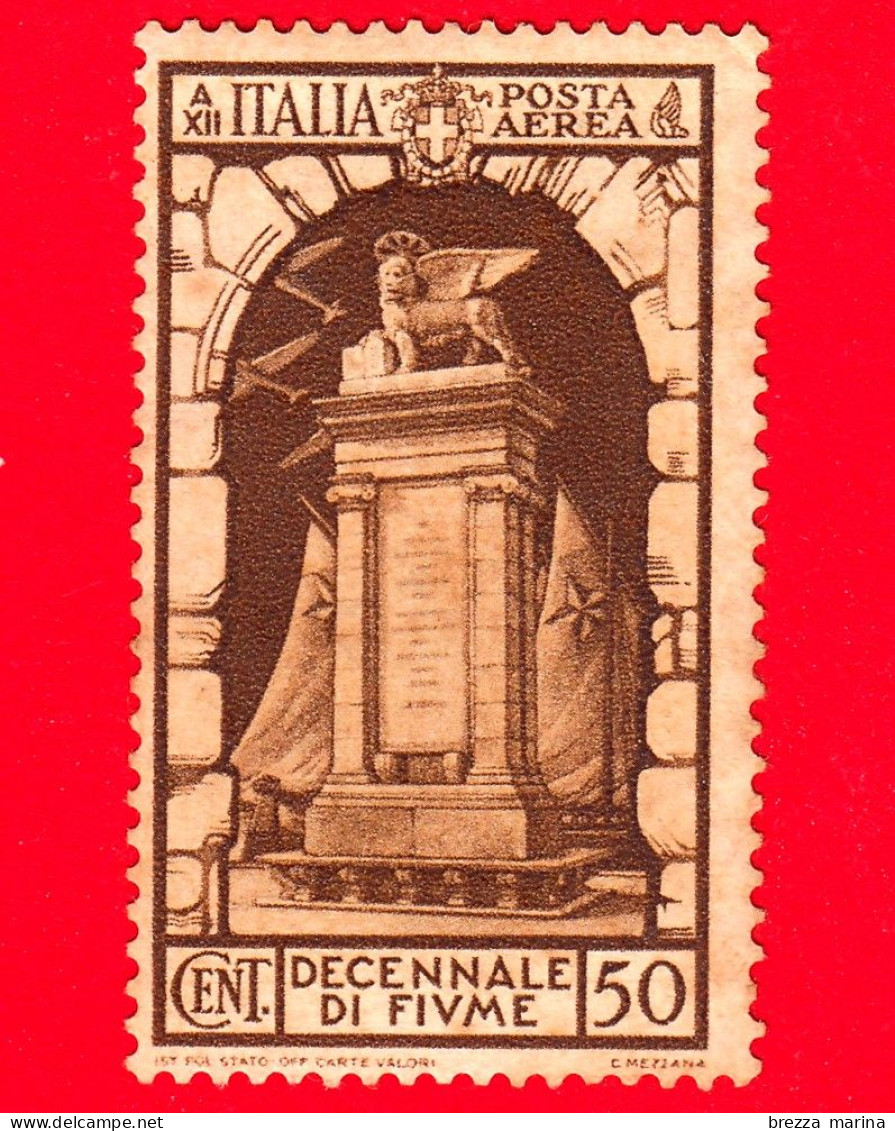 Nuovo - ML - ITALIA - Regno - 1934 - Decennale Dell'annessione Di Fiume - Monumento Ai Caduti Fiumani, A Fiume - 50 P. - Luftpost