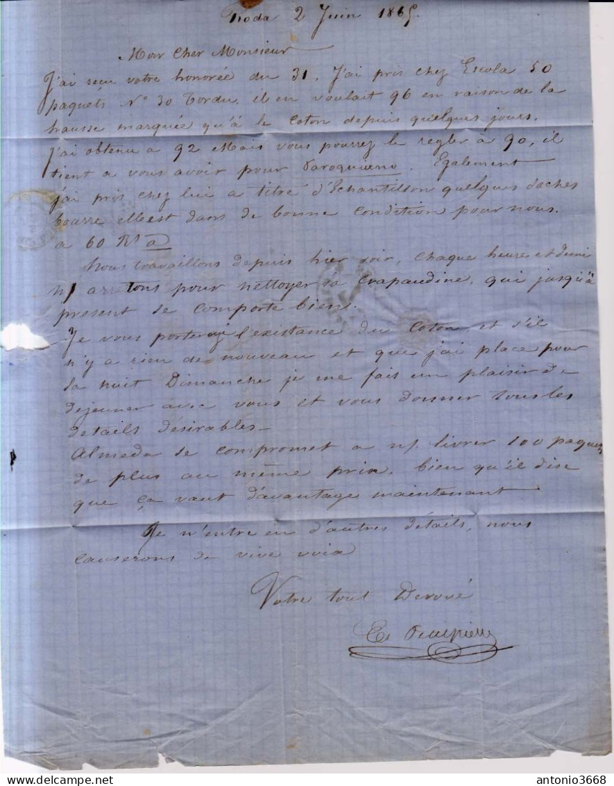 Año 1865 Edifil 75 4c Sello Isabel II Carta De Roda  Matasellos Vich Barcelona - Briefe U. Dokumente