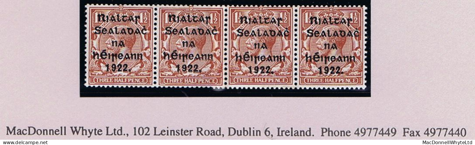 Ireland 1922 Harrison Rialtas 5-line Coils, 1½d Horizontal Strip Of 4 With Coil Join Fresh Mint Unmounted - Neufs