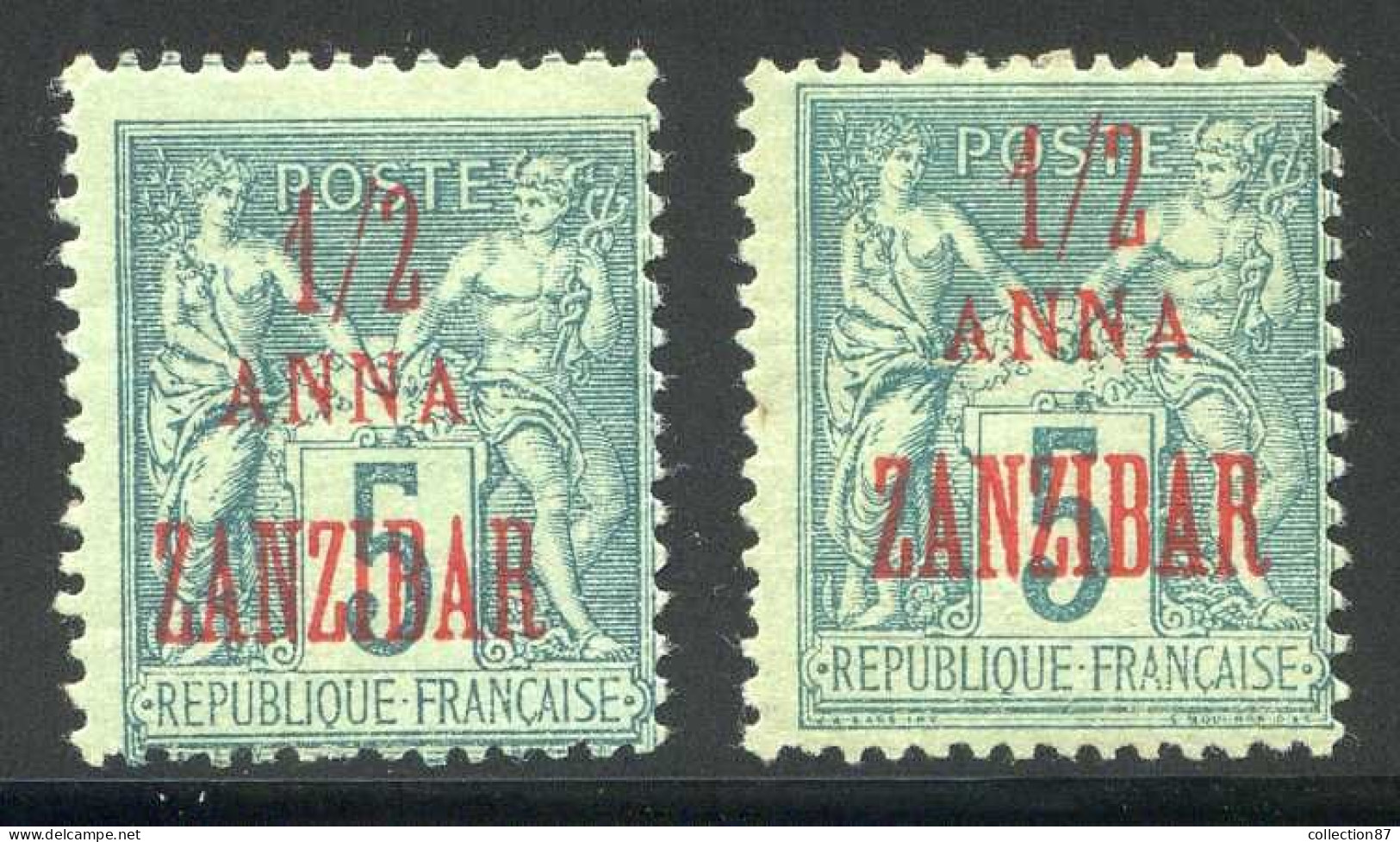 Réf 82 > ZANZIBAR < N° 17 + 17a * Neuf Ch. - MH * --- Surcharge Carmin à Gauche + Rouge à Droite - Unused Stamps