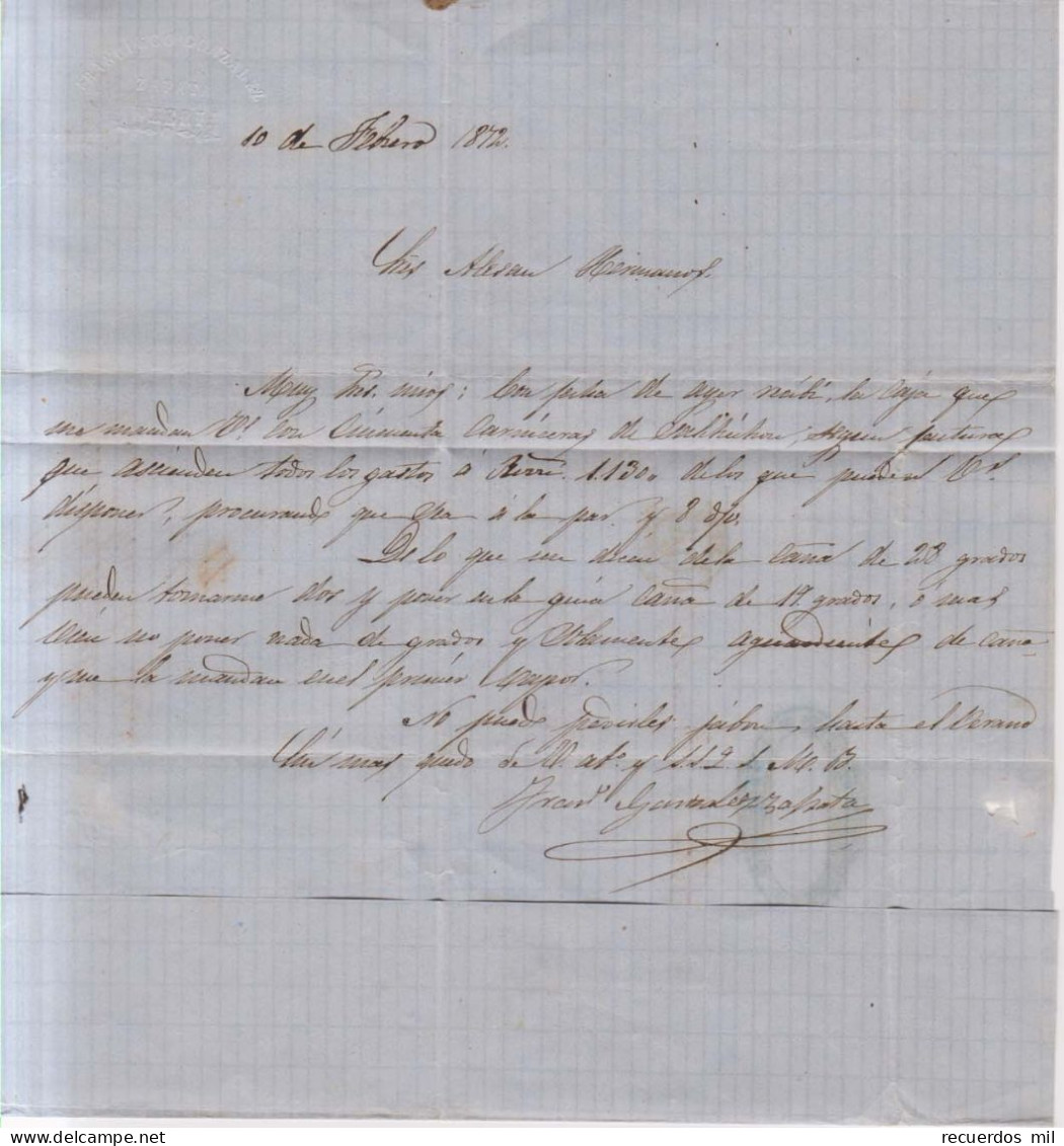 Año 1870 Edifil 107 Alegoria Carta Matasellos   Rejilla Almeria Membrete Francisco Gonzalez Zapata - Brieven En Documenten