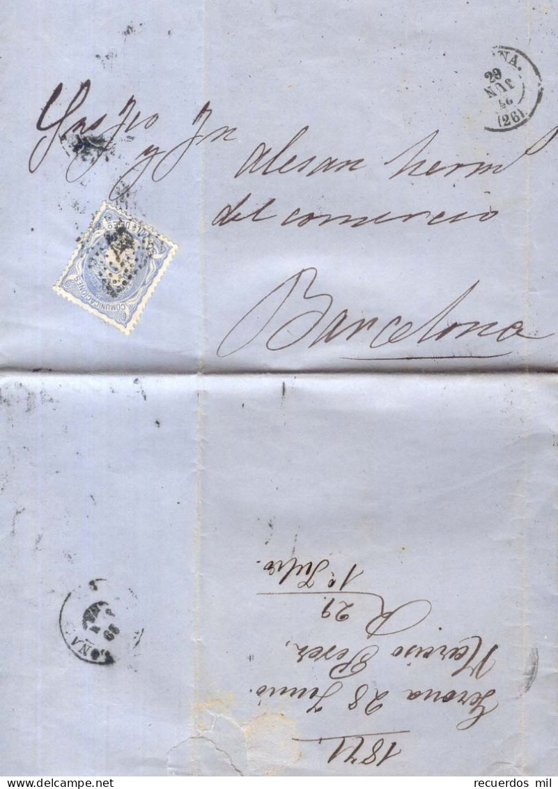 Año 1870 Edifil 107 Alegoria Carta Matasellos   Rombo Gerona Error Año Invertido Membrete Narciso Perez - Covers & Documents
