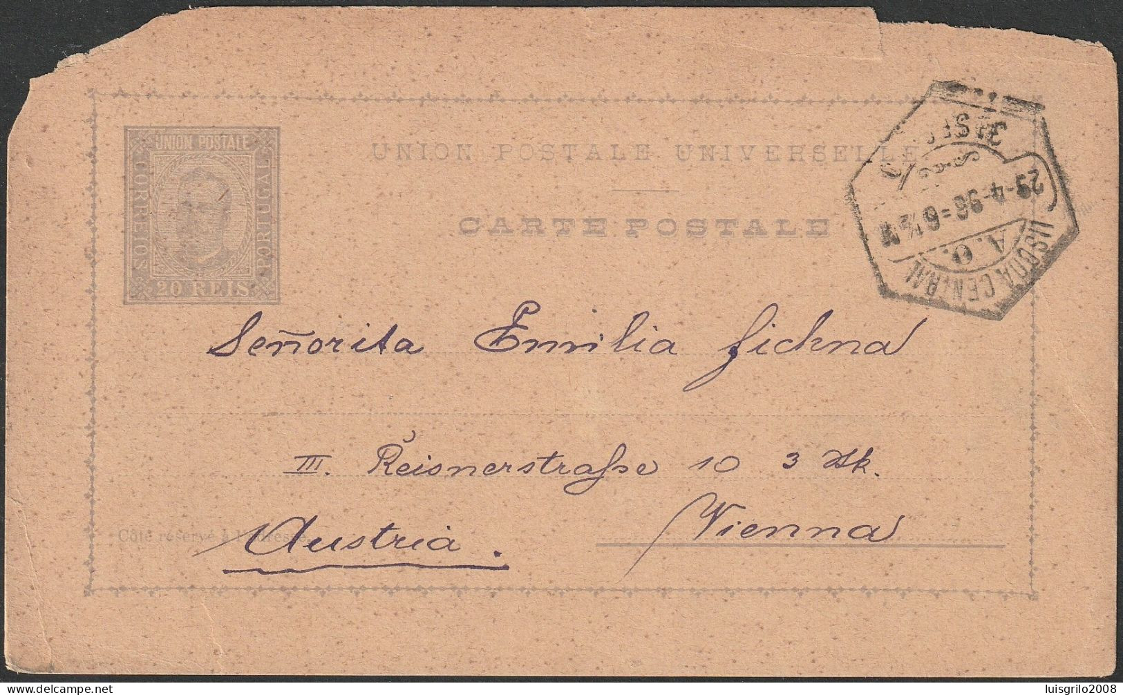 Stationery Card - 1896. Lisboa To Vienna, Austria -|- D. Carlos 20 Rs. - Lettres & Documents